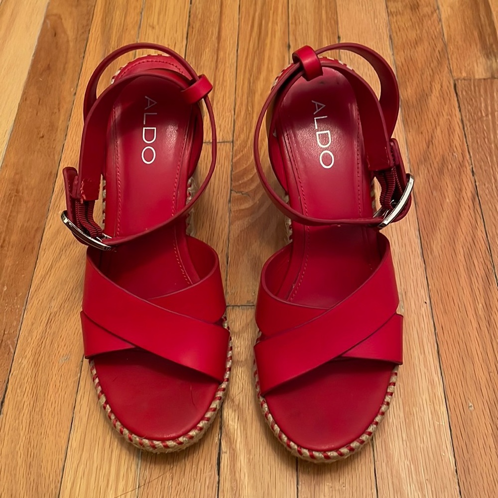 Aldo red wedge sandals